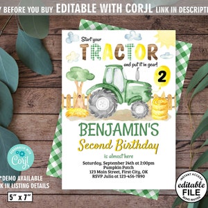Tractor / birthday / Invitation / Editable / Instant Access / green / yellow / boy / farm / invite / drive parade / balloon /BDTR2/ 06