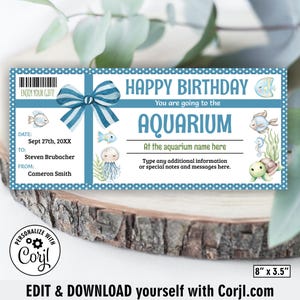Aquarium Ticket / Happy Birthday / Surprise Holiday Aquarium Visit Gift Voucher Kids / Day Trip Gift Certificate Coupon GC16 248