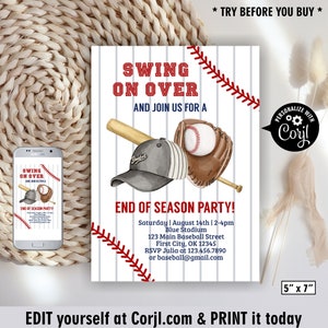 Baseball / end of season party / Birthday / Invitation / swing on over / red / blue / ball / all star / sports / boy /BDBS1 205