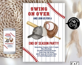 Baseball / end of season party / Birthday / Invitation / swing on over / red / blue / ball / all star / sports / boy /BDBS1 205
