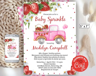 Aardbei / babystrooisel / zoet / bessen / uitnodiging babyshower / roze / rood / foodfarm / meisje / uitnodigen / besprenkeld /BSW9 169