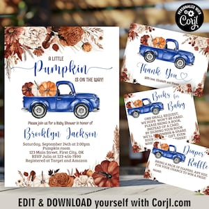Little pumpkin bundle / baby shower invitation / Fall Autumn / set package pack insert thank you card diaper raffle book request BFL2 232