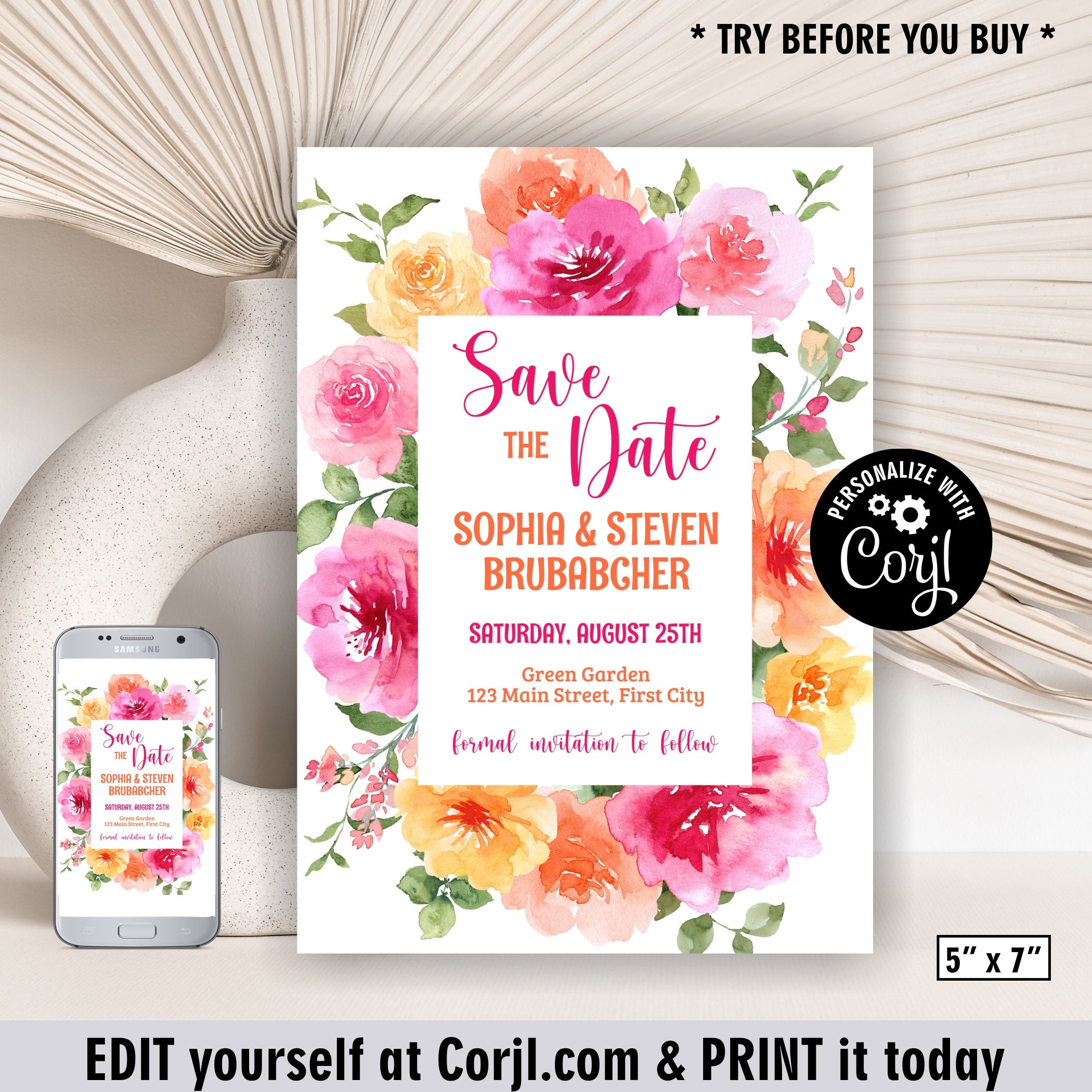 Save the Date / Pink Orange / Wedding / Bridal / Invitation / Hot