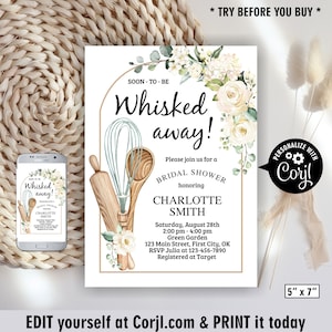Soon to Be Whisked Away / Kitchen Themed / Bridal Shower Invitation / Cooking / eucalyptus / Invite / boho / white floral greenery BRKT5 210