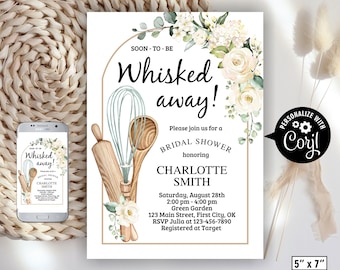 Soon to Be Whisked Away / Kitchen Themed / Bridal Shower Invitation / Cooking / eucalyptus / Invite / boho / white floral greenery BRKT5 210