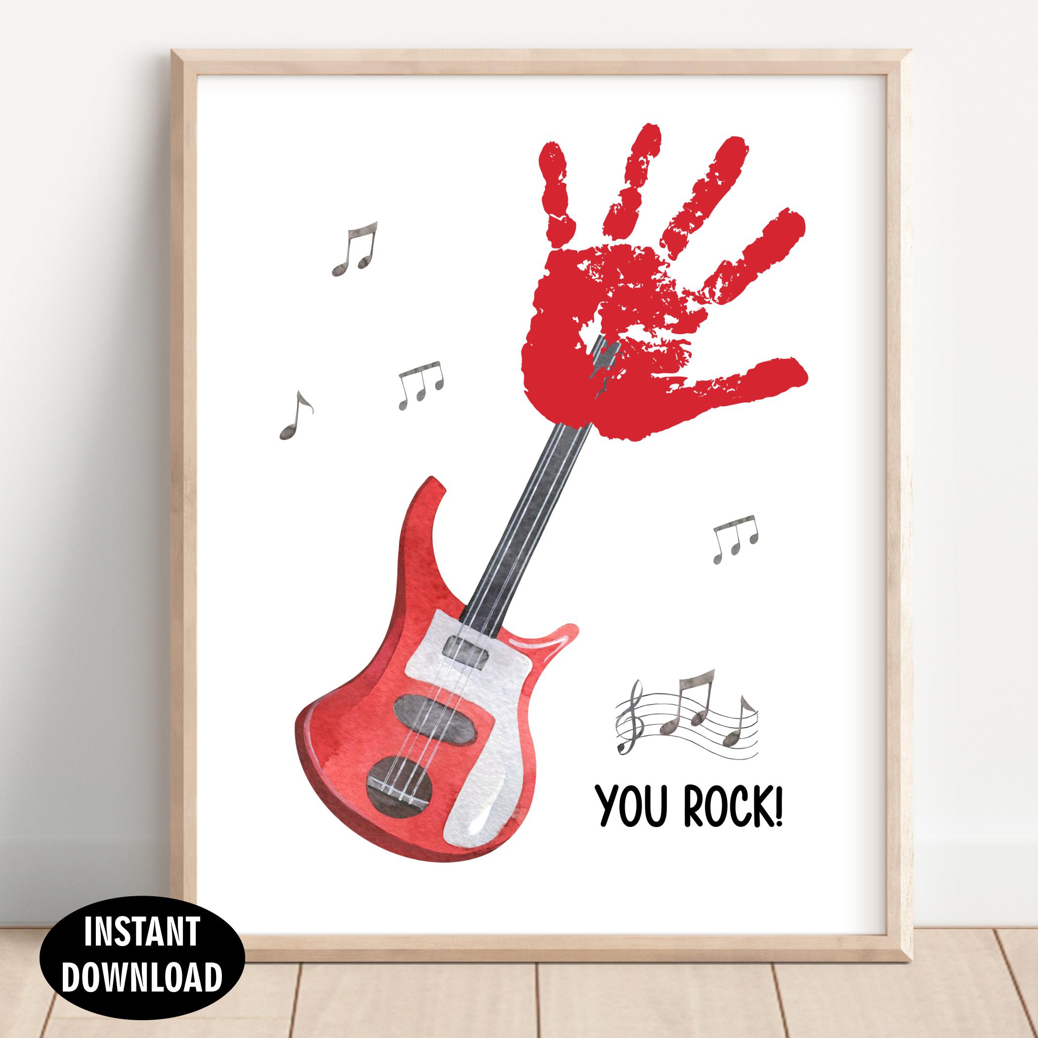 You Rock Valentine's Day Handprint Craft / Dad Gift / Grandpa / Guitar ...