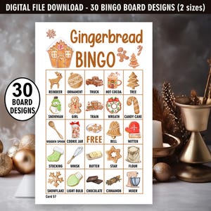 Bingo en pain d'épice / 30 cartes de bingo préremplies / Noël / jours fériés / hiver / jeu de baby shower BG1 204