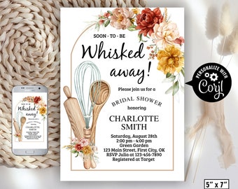 Fall / Kitchen bridal shower / Soon to Be Whisked Away Bridal Shower Invitation / EDITABLE / Cooking Themed / boho / Invite BRKT3 210
