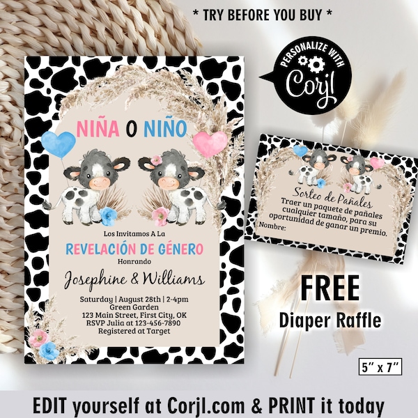 Gender Reveal Invitation in Spanish Etsy