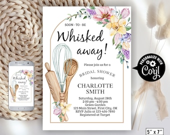 Baking / Kitchen / Soon to Be Whisked Away / spring flowers / pink purple blue Bridal Shower Invite Cooking Invitation boho floral BRKT8 210