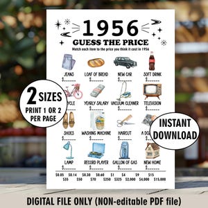 1956 Adivina el precio / El juego del precio justo / Fiesta de cumpleaños número 70 / Costo de vida 1956 / Ideas divertidas para el 70 cumpleaños En 1956 / Años 50 / GP1 256