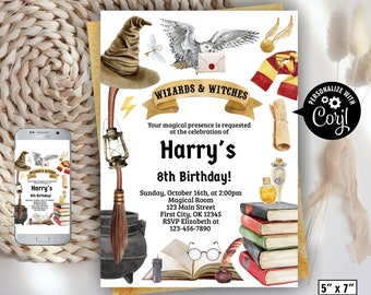 Editable / Wizard Birthday Invitation / Magical Birthday Invite / Boy School Wizardry Party Download Digital Witches Halloween BDWZ1 199