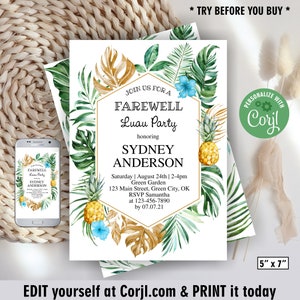 Going Away / Party / Invitation / Retirement / Change Job / Farewell / luau pool pineapple teal Hawaiian invite BDGA1 127
