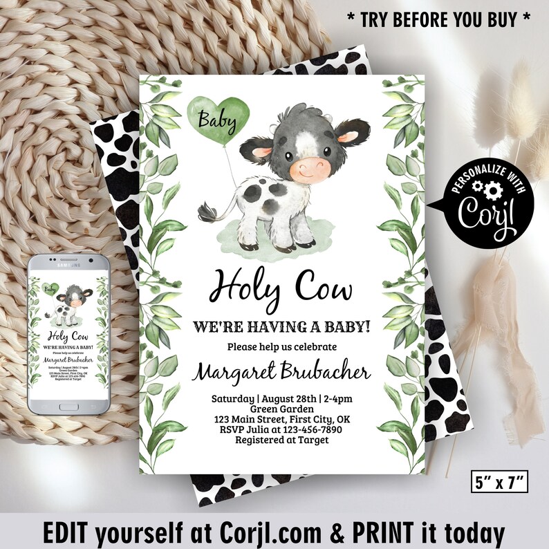 Cow / Neutral / Baby Shower / Invitation / Farm Animals / Etsy