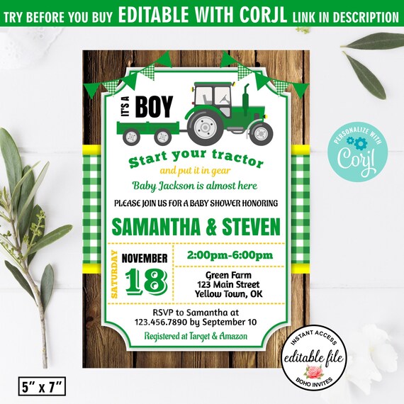 tractor baby shower invitations