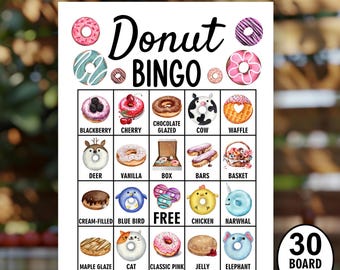 Donut / Bingo / Prefilled / 30 DIGITAL FILES Bingo Board designs / doughnut / games / party game / girl boy / sweets D1