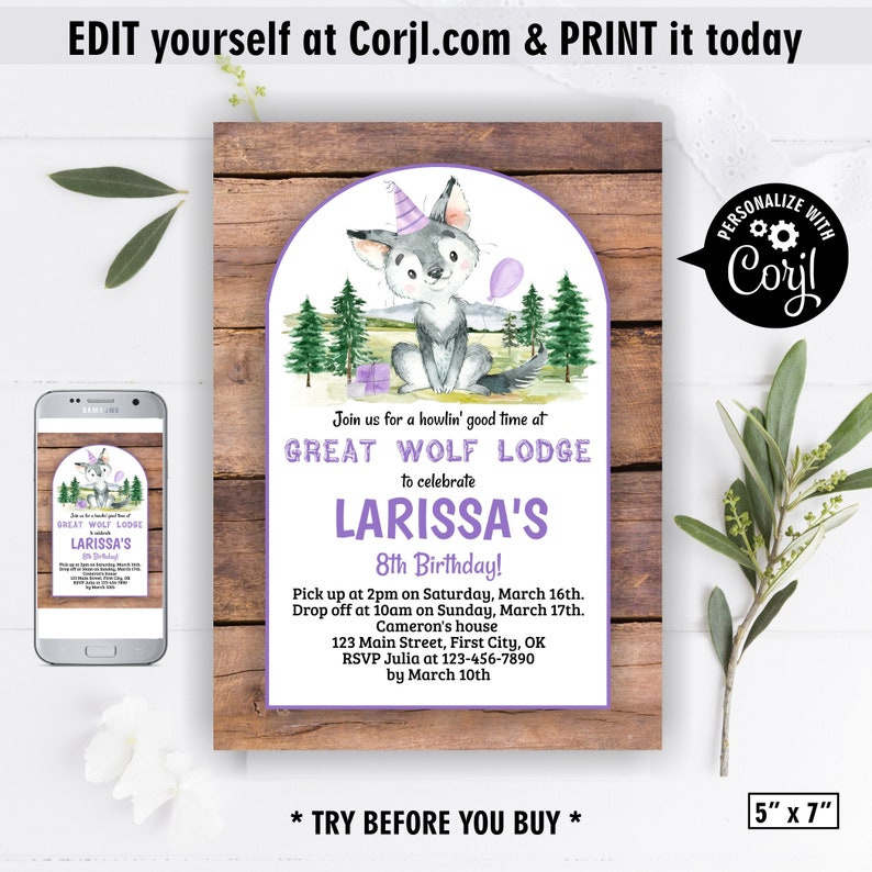 Great Wolf Lodge / Birthday Invitation / Wood / Woodland - Etsy Singapore
