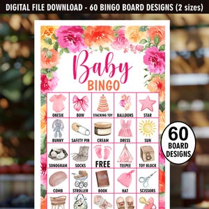 Babybingo bloemen / roze-oranje / baby in bloei / 60 bingokaarten DIGITALE BESTANDEN / bloementuin / babyshower meisjes / wilde bloemenspel B3 171