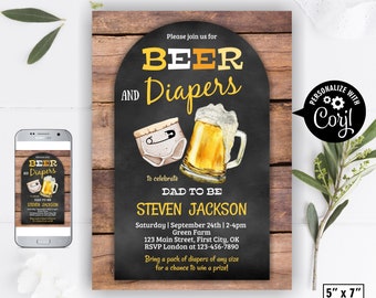 Diapers and Beer / baby shower / invitation / baby is brewing / invite gender neutral / girl boy / diaper / wood chalkboard Beer32 152
