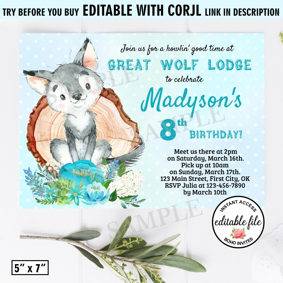 Great Wolf Lodge / Instant Access / Birthday / Invitation / - Etsy
