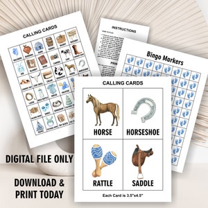Prefilled 50 / Cowboy / Bingo Cards / Horse / Baby Shower / Game Farm ...