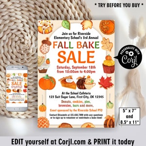 EDITABLE / Fall Baking Sale / Harvest Flyer / Poster pumpkins Invitation Church School Halloween Party Fall Festival Community Event BF7 158