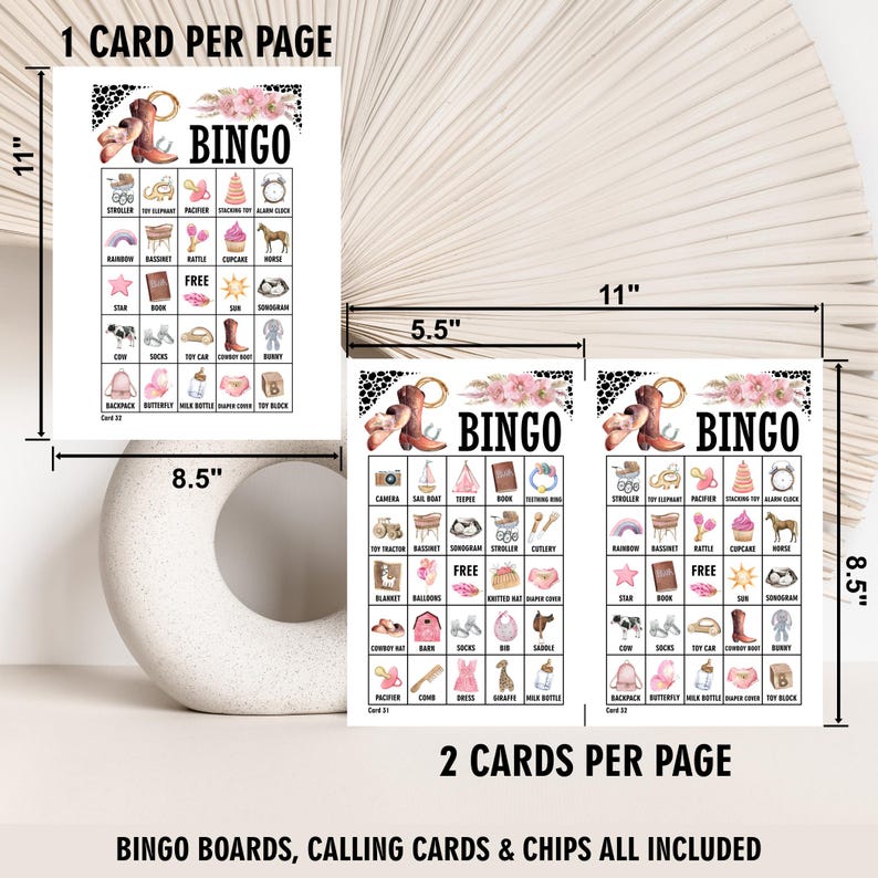Cowgirl / Prefilled 50 / Bingo Cards / Horse / Baby Shower / Game Farm ...