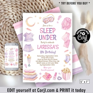 Sleep under / Slumber / boho / birthday / spa / Sleepover / party / sleep over / invitation pink purple girl backyard movie night BSL53 106