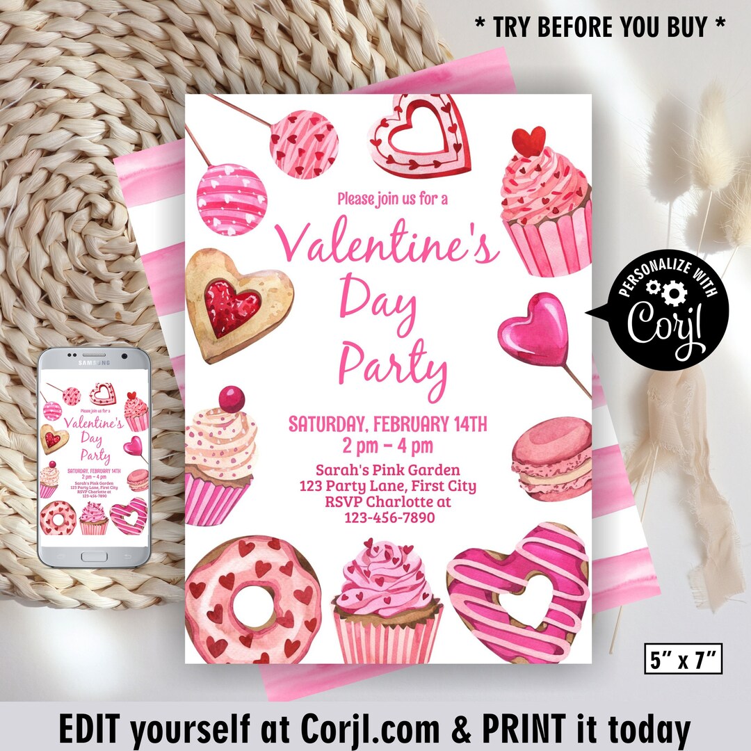 Valentine's Birthday Invitation / Pink / Red / Valentine Day Party ...