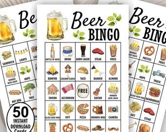 Beer / birthday / bridal / baby / shower / Prefilled / 50 DIGITAL FILES / Bingo Cards / game labeled pictures calling cards Bbeer1 101