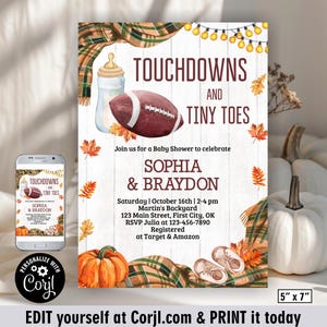 Touchdown / Fall / football / tiny toes / tailgate / celebrate / Invitation / Couple&#39;s Shower Invite / Party pumpkin / milk bottle BFTB4 192