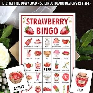 Fraise rouge / baies sucrées / prérempli / 50 fichiers numériques cartes de bingo anniversaire mariée baby shower jeux photos cartes de visite S3 169