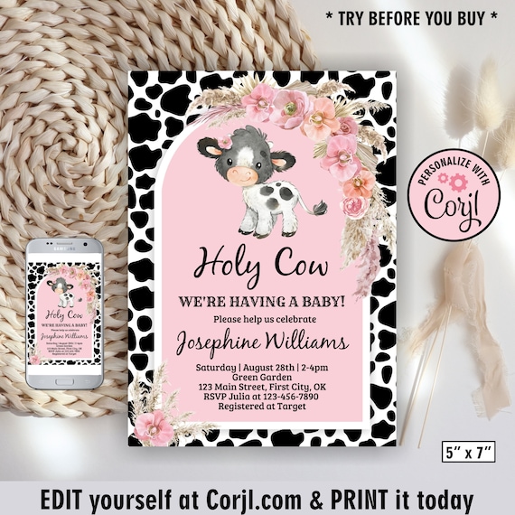 Cow baby store shower invitations