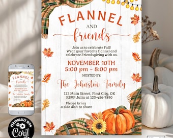 Friendsgiving Invitation / Flannel and Friends Invite / Fun Thanksgiving / Friends Casual Thanksgiving / Digital Printable BDFL18 192