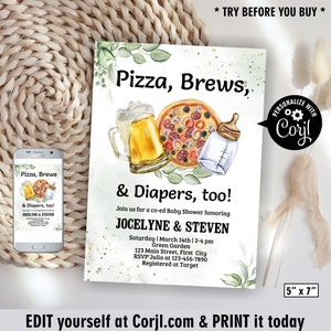 Beer / Pizza / Diapers / Pregger Kegger / baby shower / co-ed Invitation / milk bottle / boy / girl / greenery / neutral / invite  B25 101