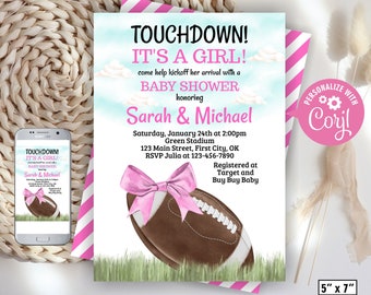 Football / it&#39;s a girl / Tailgate / Baby shower / Invitation / Instant access / Editable / Pink / Girl / Bow / ball / all star /BBFTB1 211