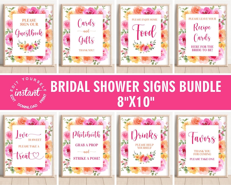 Love in bloom invite / bridal shower invitation / orange flowers / hot pink floral / vibrant blush fuchsia magenta yellow summer BRFL7 171 image 8