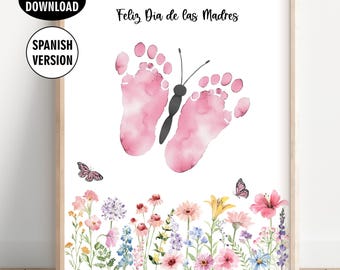Spanish Pink Butterfly Mother's Day Footprint Art / Wildflowers / Preschool Baby Craft Flowers Mom gift Grandma Kids daycare school M40 243