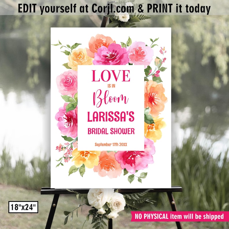 Love in bloom invite / bridal shower invitation / orange flowers / hot pink floral / vibrant blush fuchsia magenta yellow summer BRFL7 171 image 6