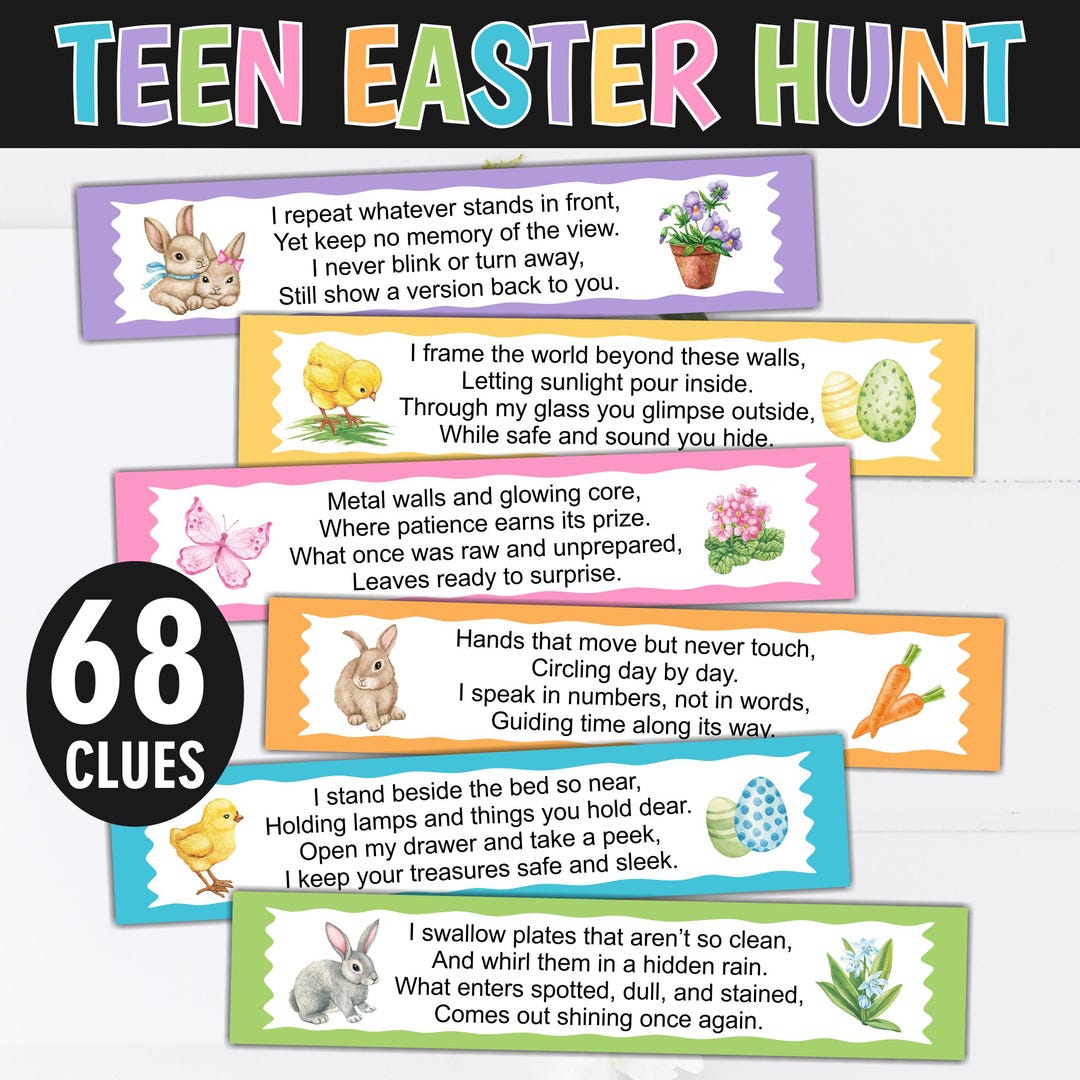 Teens Easter Scavenger Hunt Clues / Teenagers Tween Older Kids Treasure ...