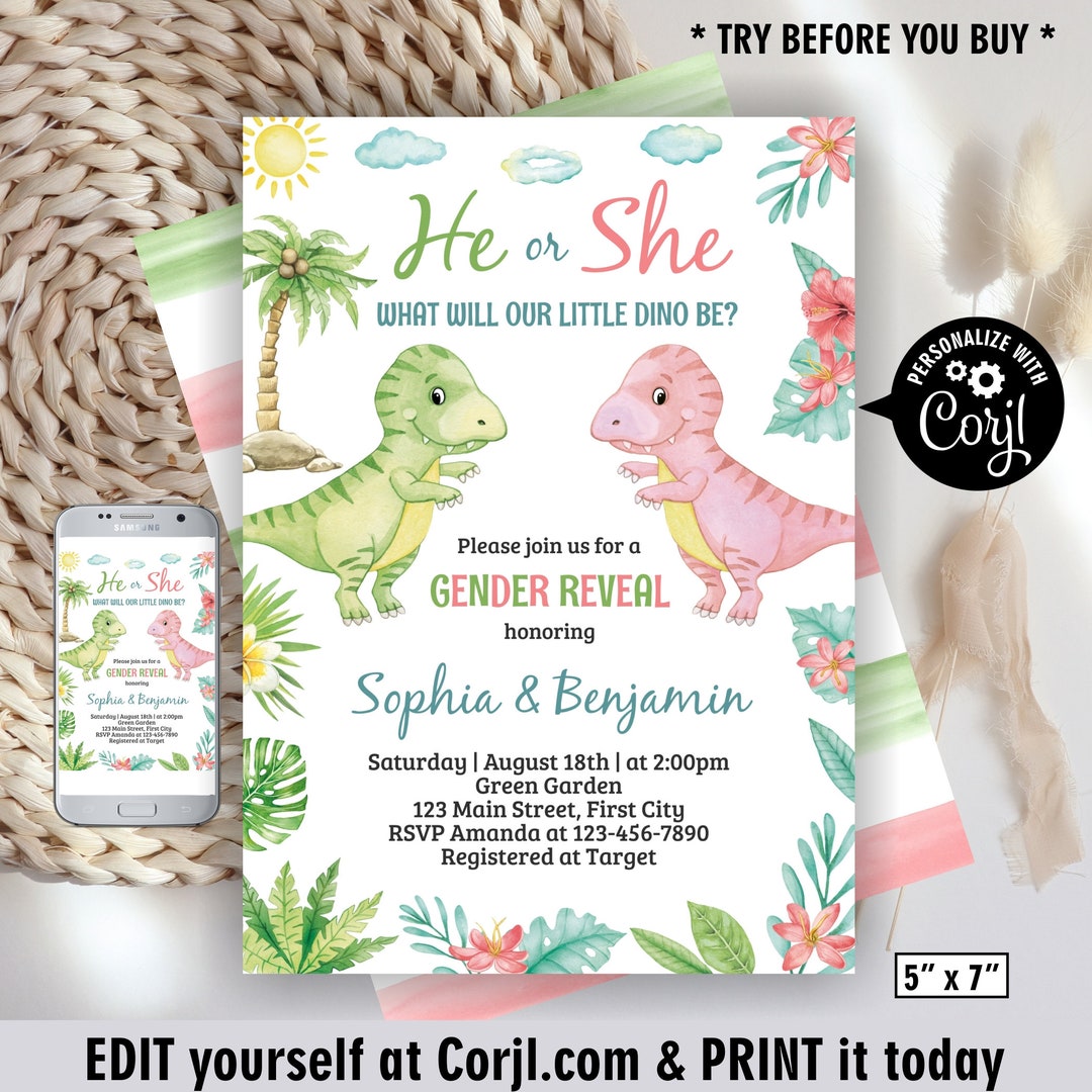 Dinosaur / Gender Reveal / Boy Girl / Dino / Baby Shower / Etsy