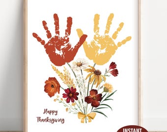 Thanksgiving wildflowers Bouquet  Handprint / grandma mom gift / Autumn art / Fall flower craft / toddler baby preschool  daycare TG21 240