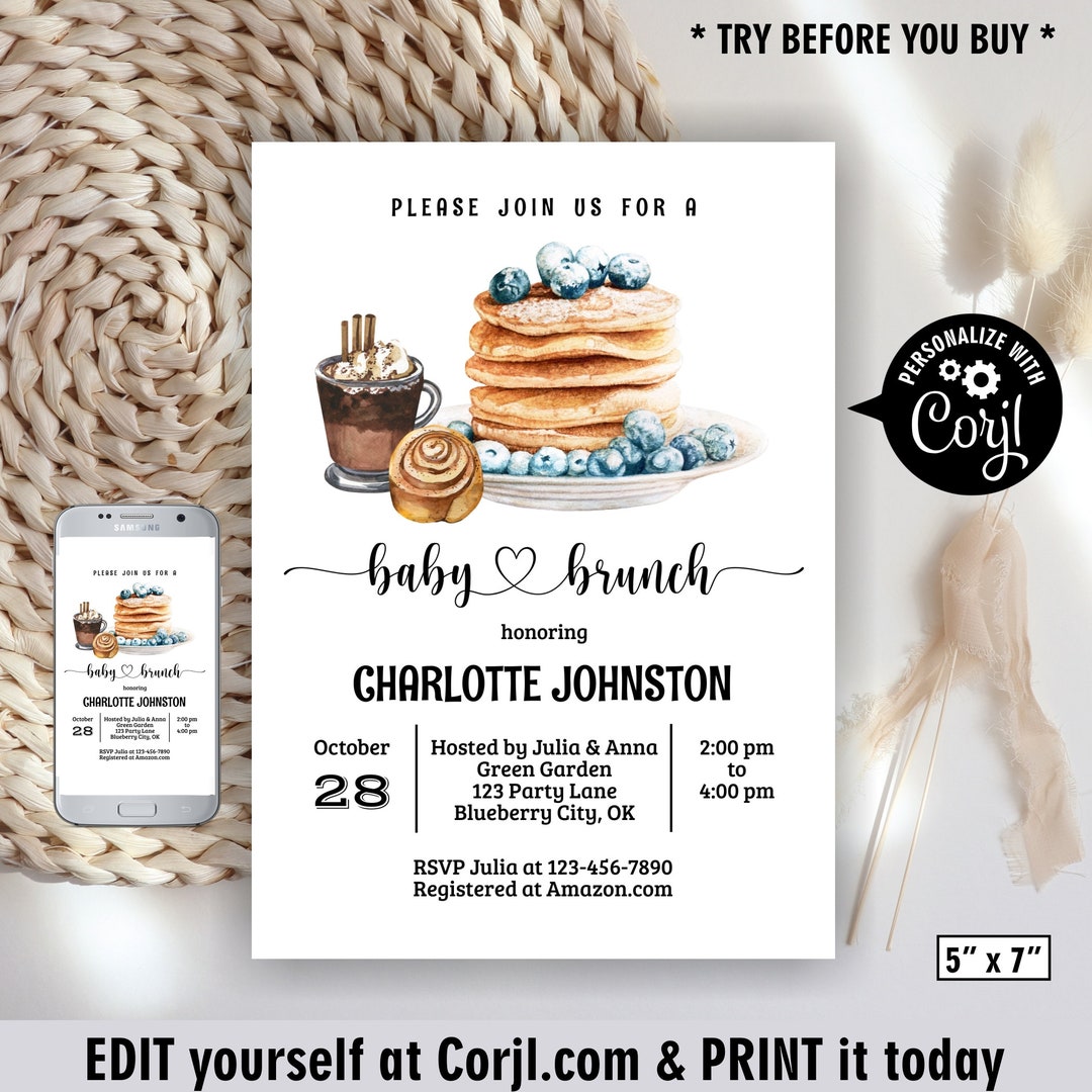 Pancake / Coffee / Baby Brunch Invitation / Gender Neutral Girl Boy