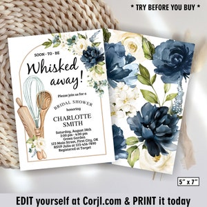 EDITABLE / Soon to Be Whisked Away Bridal Shower Invitation / Cooking / boho / blue / floral / Kitchen Themed Bridal Shower Invite BRKT2 210 image 7