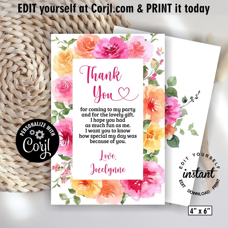Love in bloom invite / bridal shower invitation / orange flowers / hot pink floral / vibrant blush fuchsia magenta yellow summer BRFL7 171 image 3