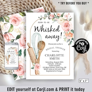 Soon to Be Whisked Away Bridal Shower Invitation / Kitchen Themed Bridal Shower Invite / Cooking / boho / pink / floral /BRKT1 210