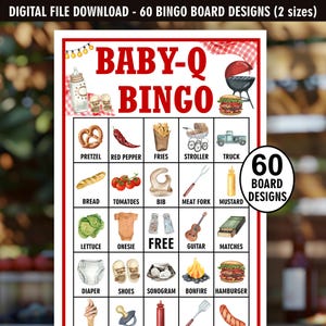 Baby-Q / BBQ Baby Shower Bingo / Prefilled / 60 DIGITAL FILES Bingo Board designs / barbeque / games BBQ1 192