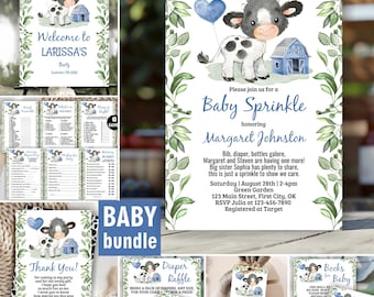 Cowboy Baby Sprinkle Bundle / Holy Cow / Baby shower / farm animals / blue / boy / barn / balloon greenery sister brother Cow75 112