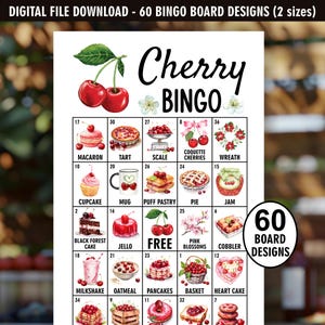 Jeu de bingo Cherry / 60 FILES NUMÉRIQUES modèles de planches de bingo / douche nuptiale / baby shower / anniversaire / jeux / ferme / PDF CHR1 169