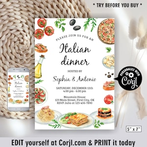 Italiano / jantar / espaguete / macarrão / pizza / Brunch / festa / ensaio / convite / bebê / noiva / convite de aniversário almoço comida BDIT1 220